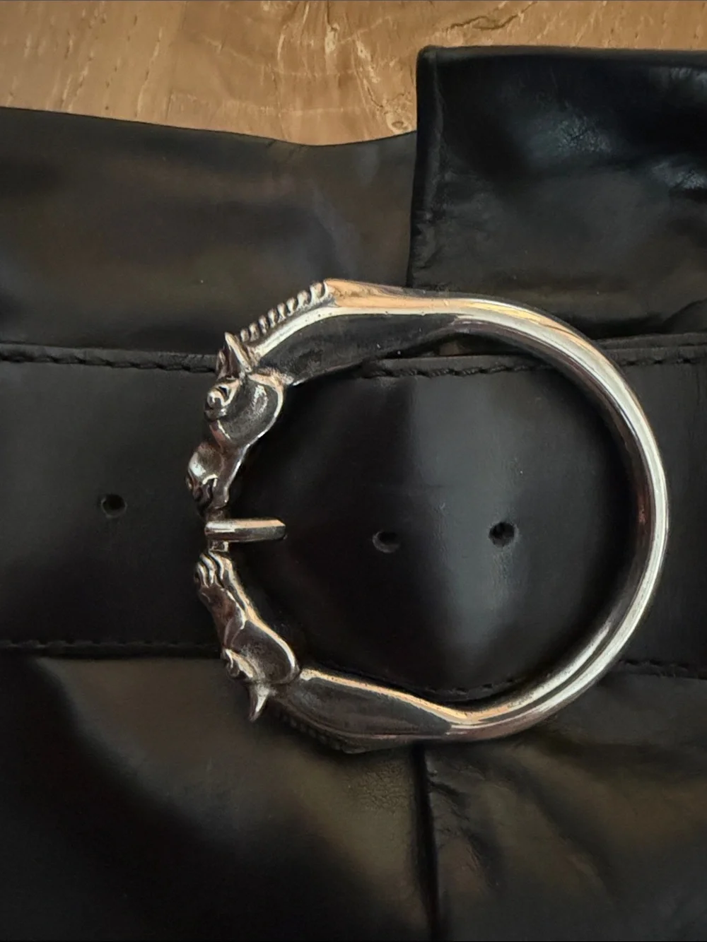 Gucci Black Knee-High Platform Leather Boots with Silver Buckle